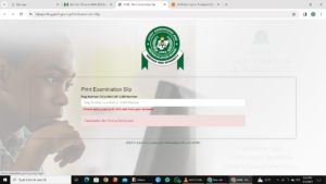 JAMB examination slip printing portal