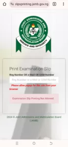 JAMB examination slip printing portal On Phone