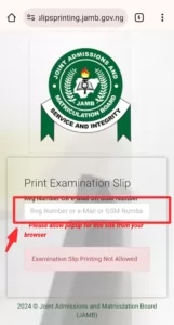 Enter your Details and Click On Print Examination Slip