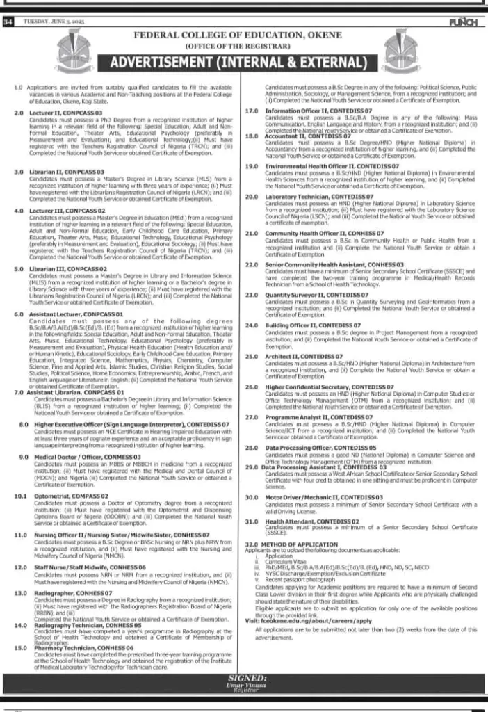 FCE Okene Recruitment 2025/2026 | Apply and Get Selected FCE Okene Recruitment